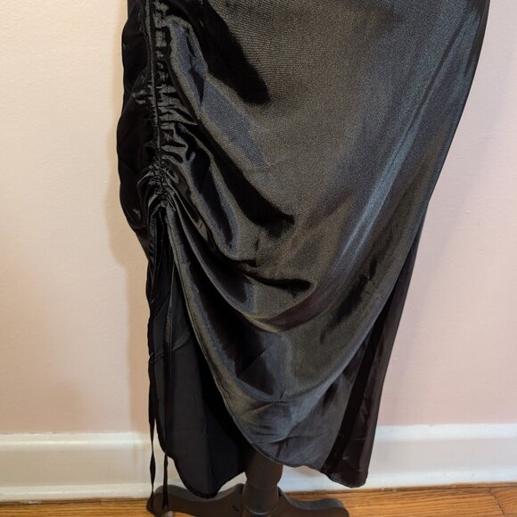 The Black Satin Cowl Neck Midi Dress with Side Ruched - Picture 5 of 15